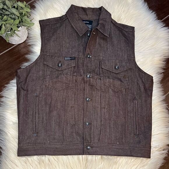 Rocawear chocolate brown denim vest sz 44 - Picture 1 of 7